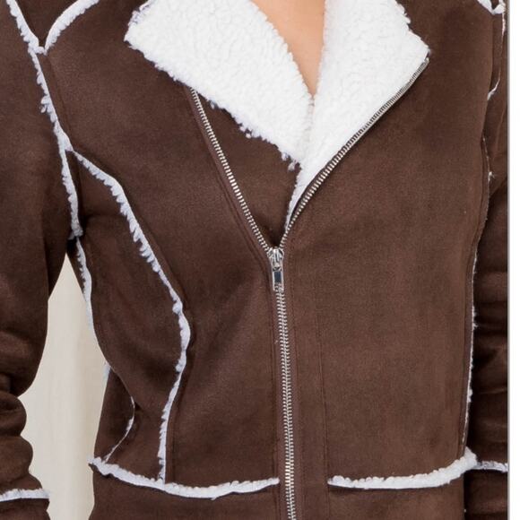 NWT Sherpa Lined Brown Zip Up Jacket Size Small - Picture 5 of 8